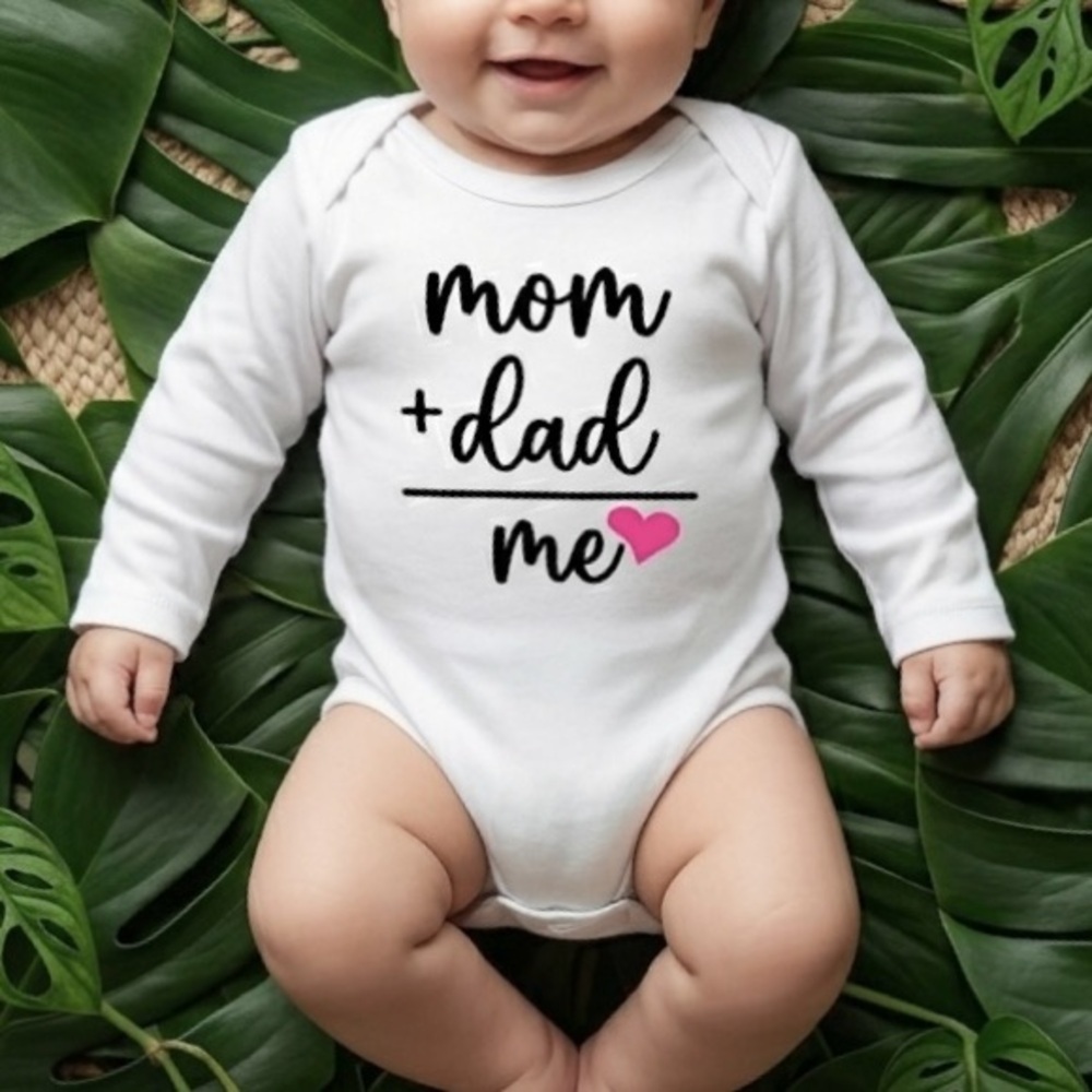 NWT "Mom + Dad = Me" Baby Onesie - White - Size 12-18m